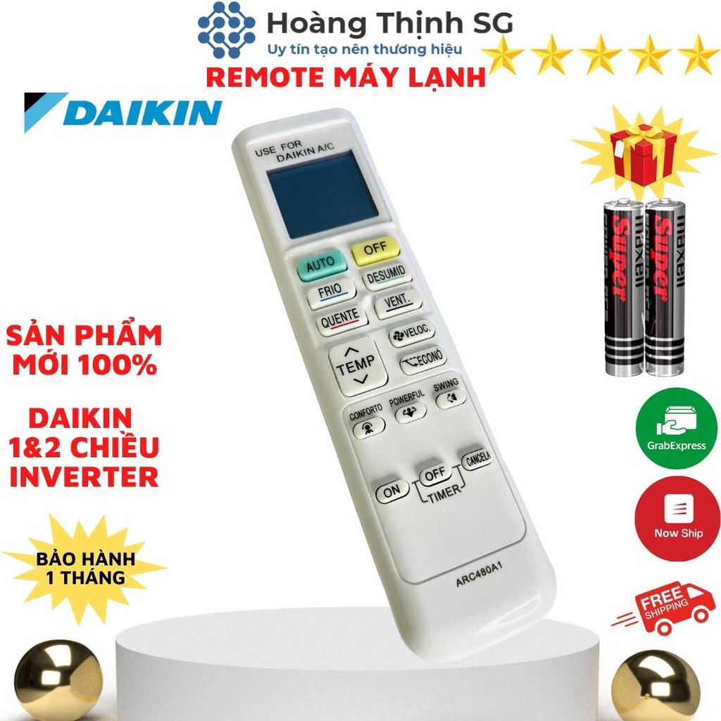 Điều khiển điều hoà DAIKIN ARC480A1, remote máy lạnh DAIKIN inverter dòng FTKQ & FTKC - tặng kèm pin