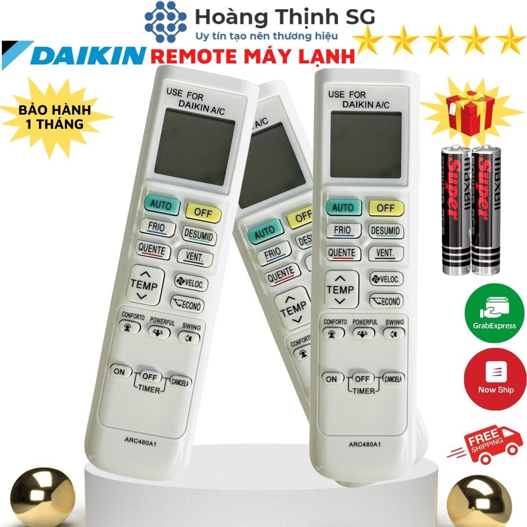 Điều khiển điều hoà DAIKIN ARC480A1, remote máy lạnh DAIKIN inverter dòng FTKQ & FTKC - tặng kèm pin