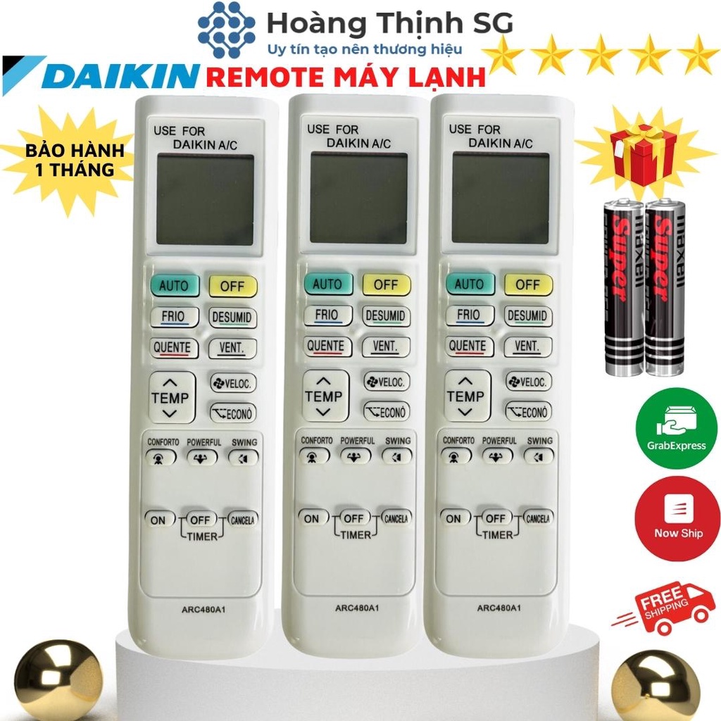 Điều khiển điều hoà DAIKIN ARC480A1, remote máy lạnh DAIKIN inverter dòng FTKQ & FTKC - tặng kèm pin