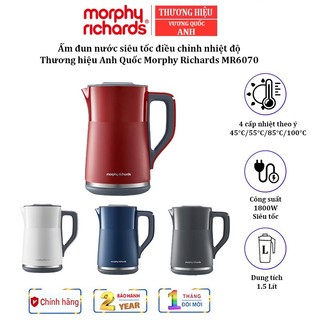 [Bảo hành 24 tháng] Ấm đun nước siêu tốc inox dày dặn điều chỉnh nhiệt độ Morphy Richards MR6070, Dung tích 1,5 lít