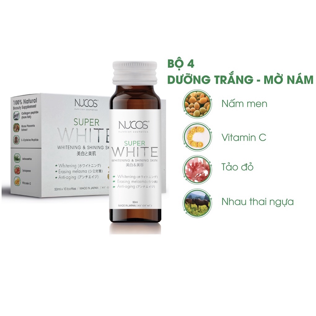 Collagen uống trắng da mờ thâm nám Nucos Super White 50ml x 10 chai