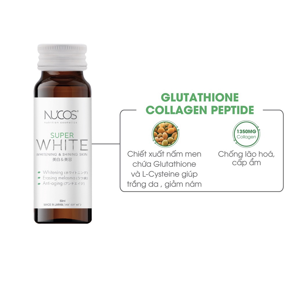 Collagen uống trắng da mờ thâm nám Nucos Super White 50ml x 10 chai