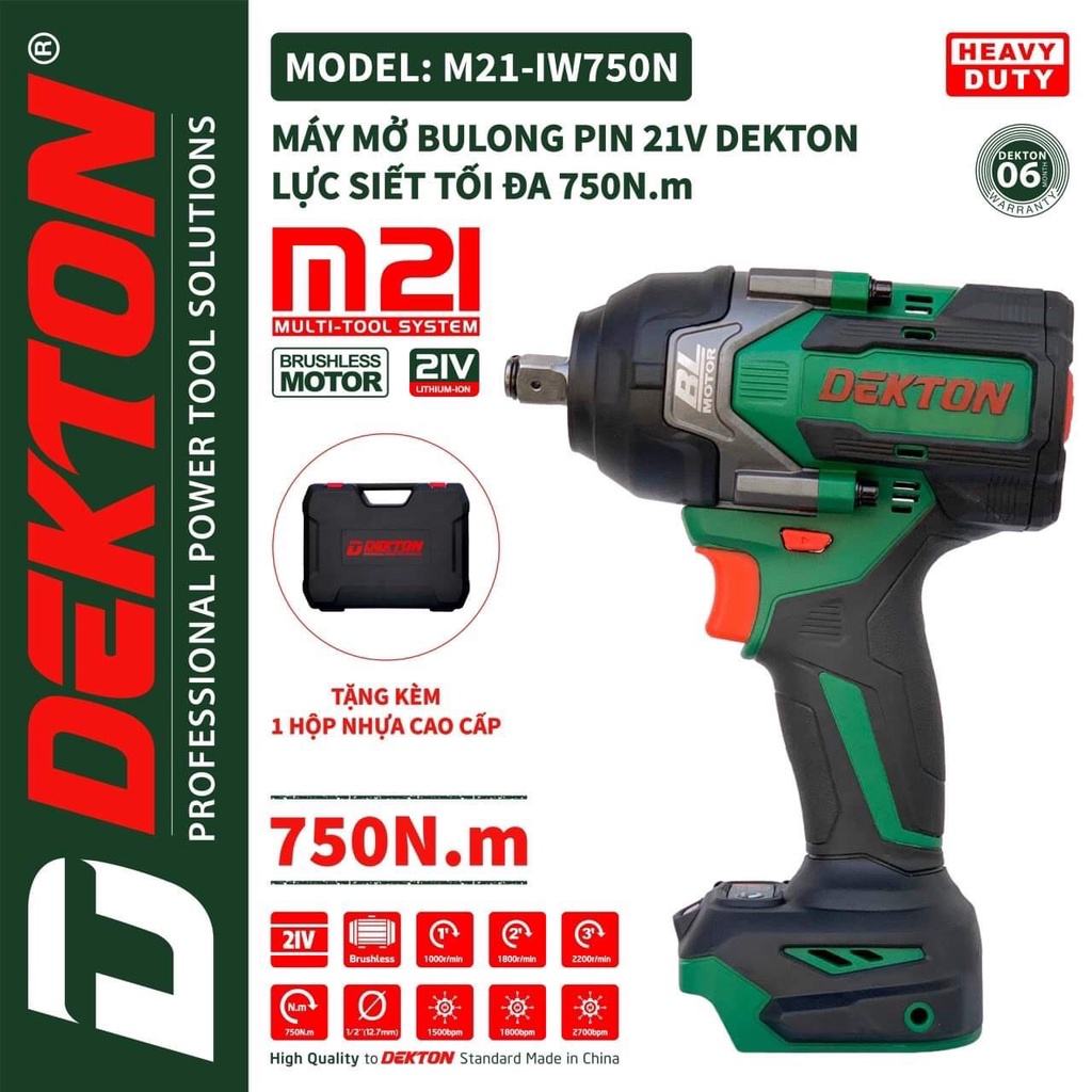 Máy Siết Bulong Pin Dekton M21-IW750N - Motor Brushless - Lực Siết 750Nm