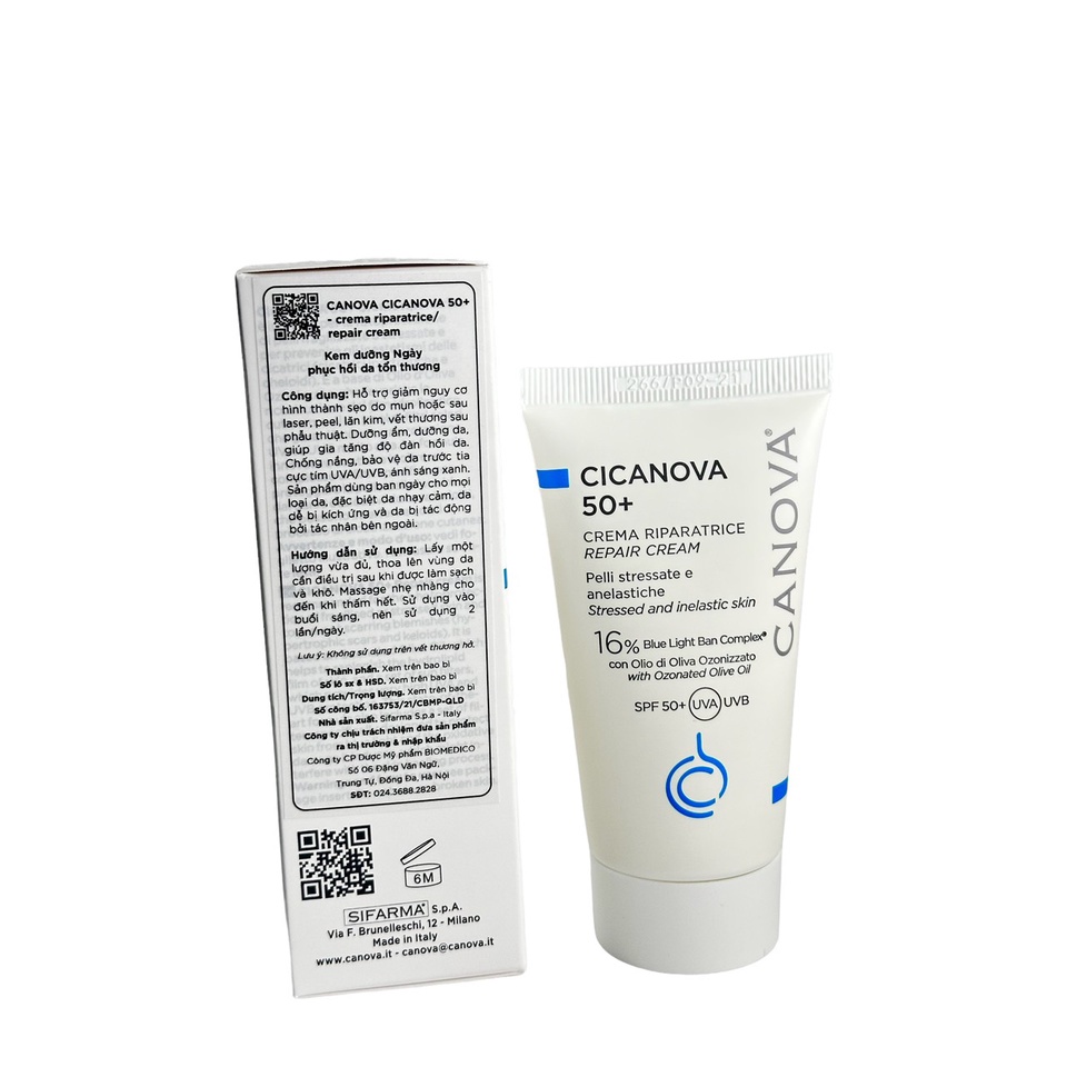 Kem sẹo ban ngày giảm nguy cơ hình thành sẹo Canova Cicanova 50+ Crema Riparatrice, Repair Cream 50ml