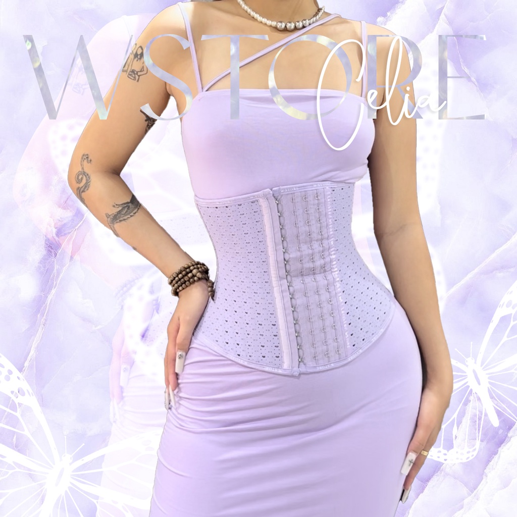 [Latex Celia W.Store] Đai Nịt Bụng Latex Tím Lưới Thoáng Khí, Thông Hơi 27 Xương, Latex Chuẩn Chính 