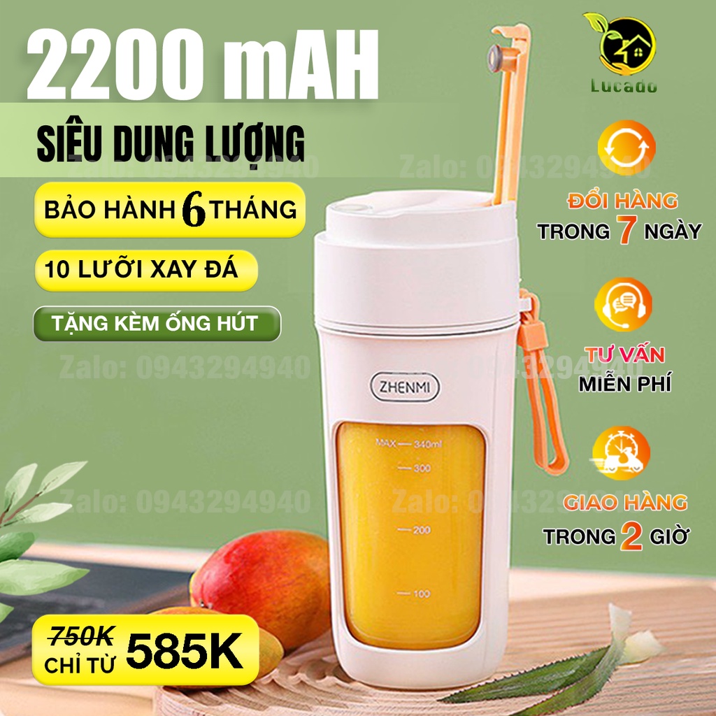 Máy Xay Hoa Quả Sinh Tố Cầm Tay ZHENMI 10 Lưỡi 340 ML Cao Cấp