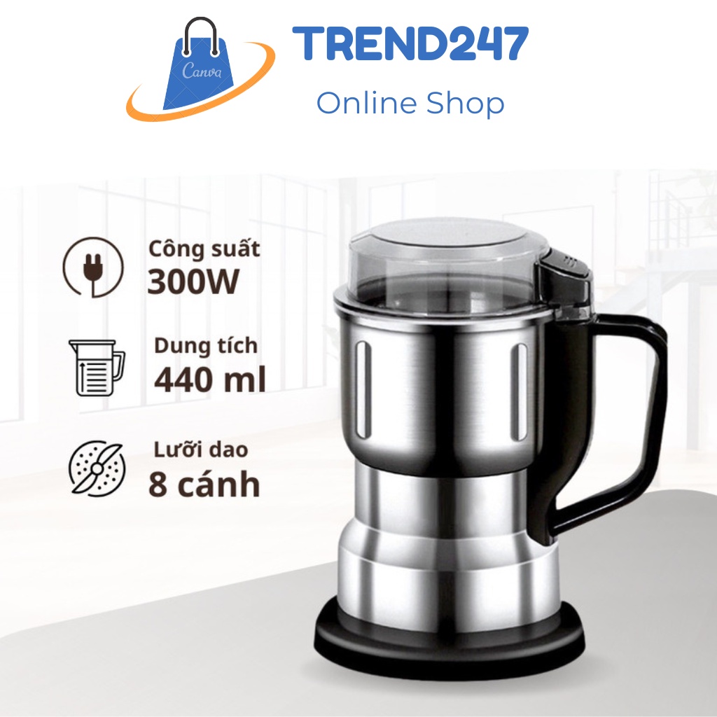Máy Xay Hạt Khô Đa Năng, Nghiền Bột Ngũ Cốc, Cà Phê Đa Năng, Công Suất 300W, 6 Lưỡi Dao Cực Bén, Chất Liệu Cối Inox