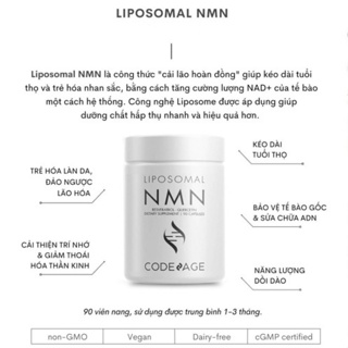 Viên uống ngăn ngừa lão hóa và trẻ hóa làn da Codeage Liposomal NMN 90