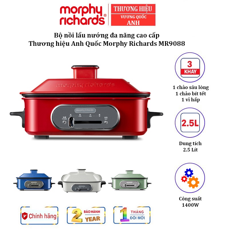 Bộ nồi lẩu nướng nhãn hiệu Morphy Richards MR9088 3 chức năng nướng/ lẩu/ hấp
