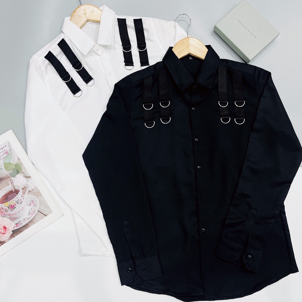 Áo sơ mi nam trắng tay dài phối dây+vải lụa mịn chống nhăn+mẫu mới giá rẻ-AHFASHION