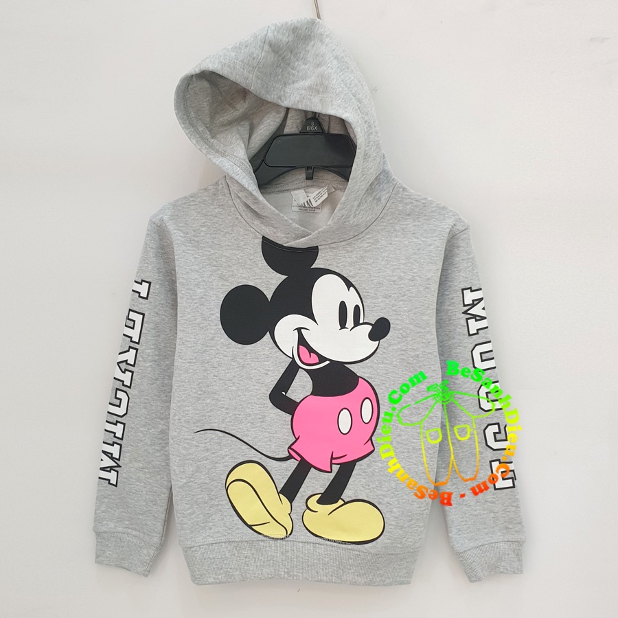 Áo Hoodie ấm áp vải cực chất hàng Cambodia xuất xịn cho bé màu xám Mickey