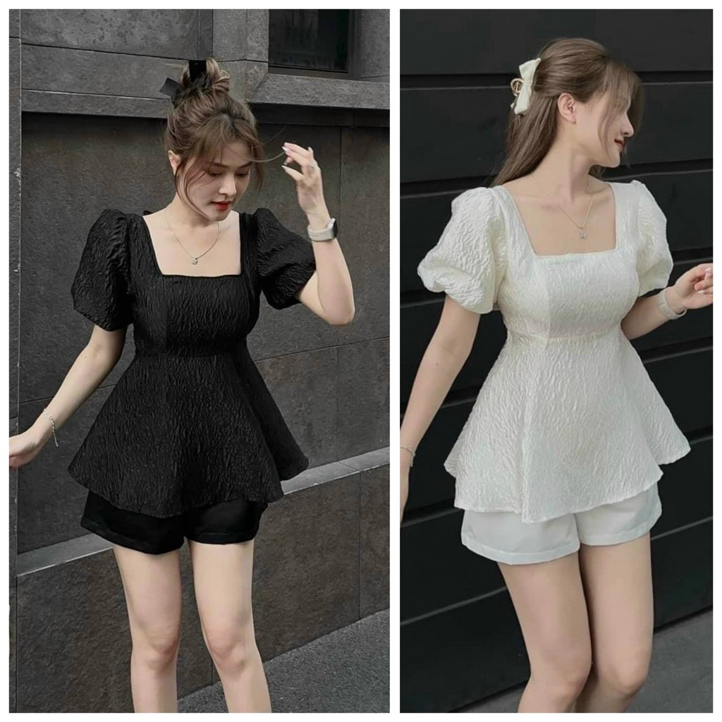 Set Babydoll Cổ Vuông Tay Phồng Hở Lưng Tiểu Thư Sang Chảnh 😍