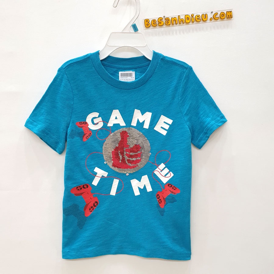Áo bé trai kết kim sa vuốt đổi màu hàng VNXK màu xanh Game