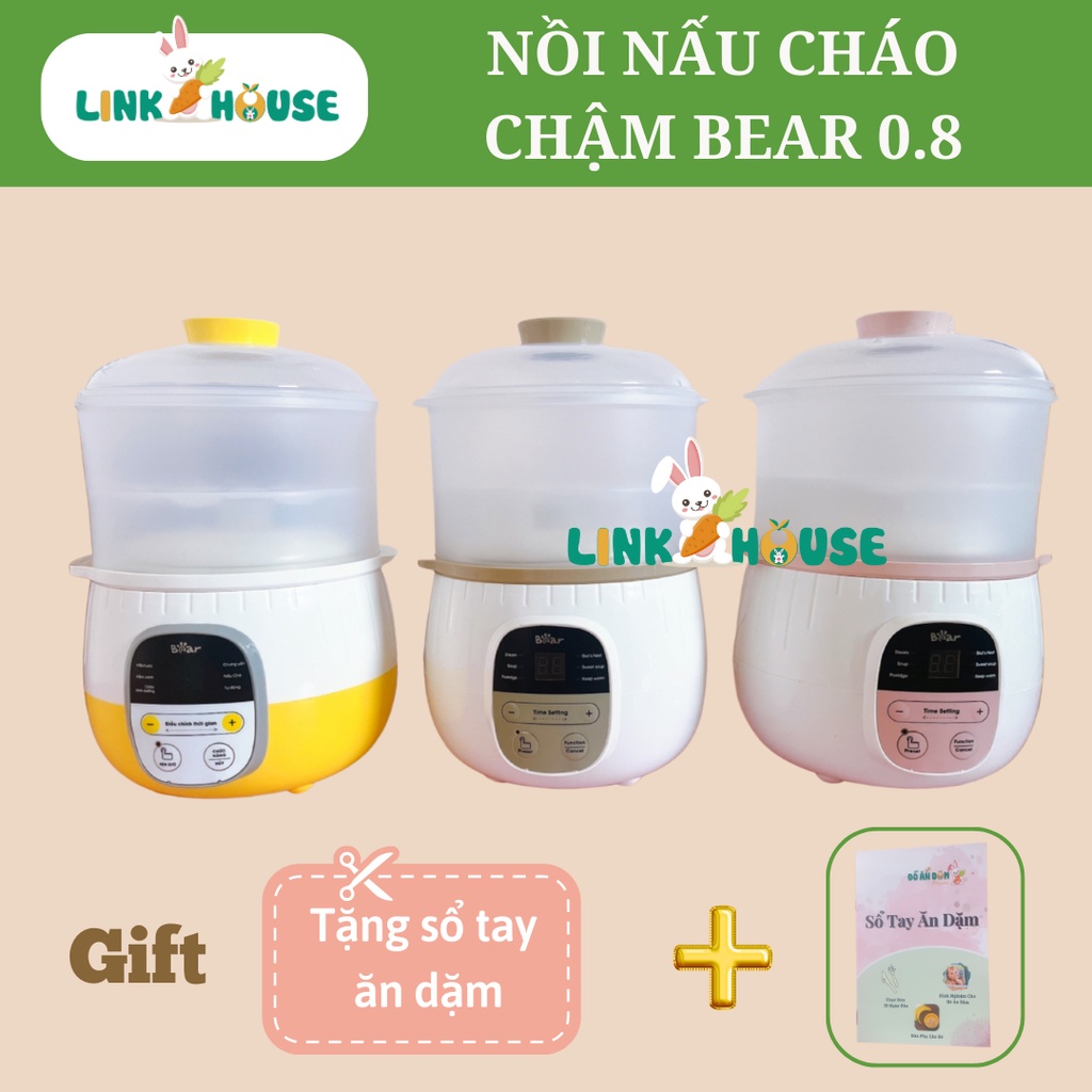 Nồi Nấu Cháo Chậm Bear 0,8L Cho Bé Ăn Dặm - Ninh Hầm Hấp Cách Thuỷ Chưng Yến Đa Năng SUBE001