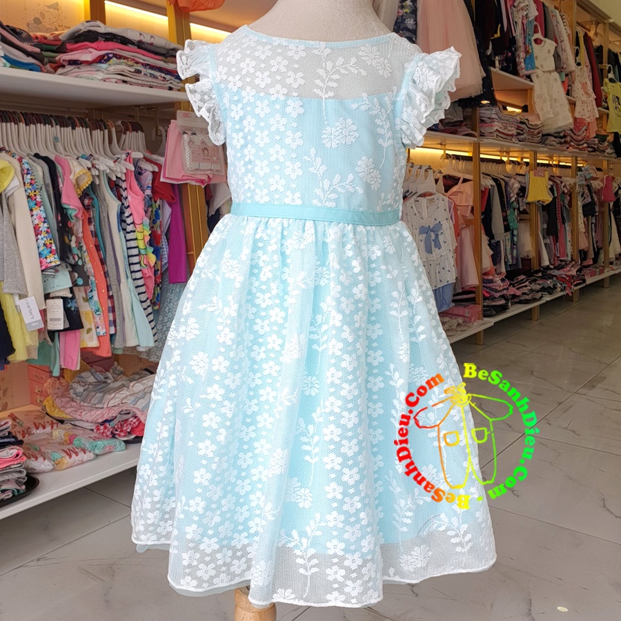 Đầm công chúa - đầm tiệc đẹp xuất sắc VNXK hàng thiết kế cao cấp màu xanh hoa trắng