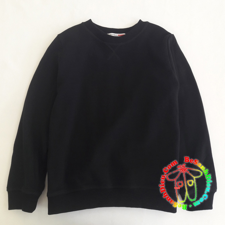 Áo thun nỉ cổ tròn basic thích hợp mặc đồng phục gia đình hàng Cambodia XK màu đen