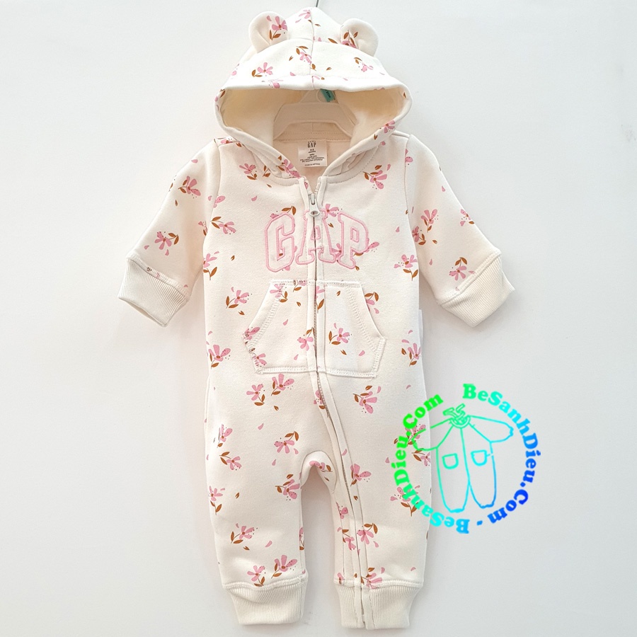 Bodysuit dài vải thun nỉ dày vừa hiệu GAP xịn cho bé màu xanh in hoa