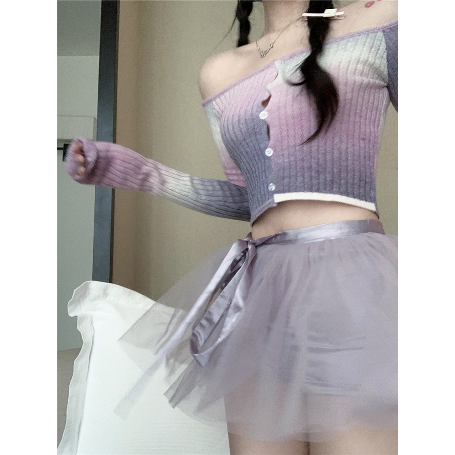 Cocory vn Bộ Áo Croptop Dệt Kim Dài Tay + Chân Váy Chữ A Lưng Cao Ôm Dáng Gợi Cảm Thời Trang Cho Nữ