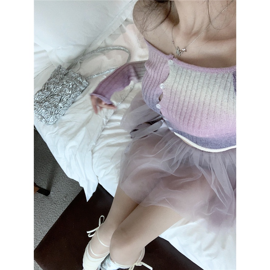 Cocory vn Bộ Áo Croptop Dệt Kim Dài Tay + Chân Váy Chữ A Lưng Cao Ôm Dáng Gợi Cảm Thời Trang Cho Nữ