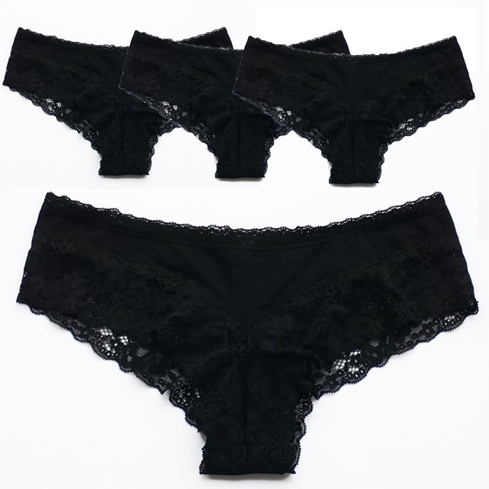 Quần lót H&M ren đen vải thun lạnh 4 chiều phối ren mềm mượt hàng HM xịn vòng mông từ 78cm đến 88cm LÔC 3 CáI