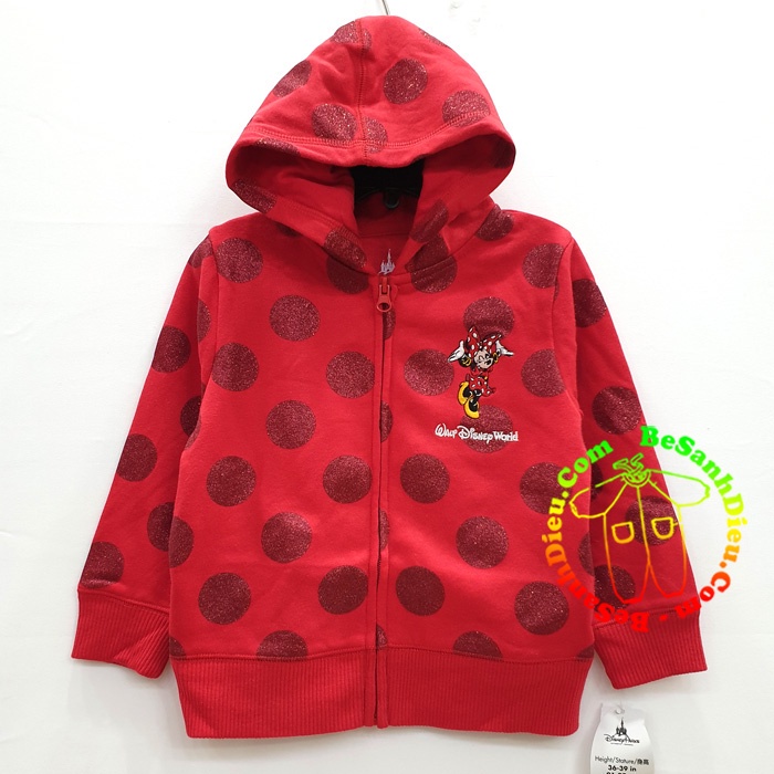 Áo khoác cho bé hàng Disney VNXK cực đẹp cực chất màu đỏ in bi