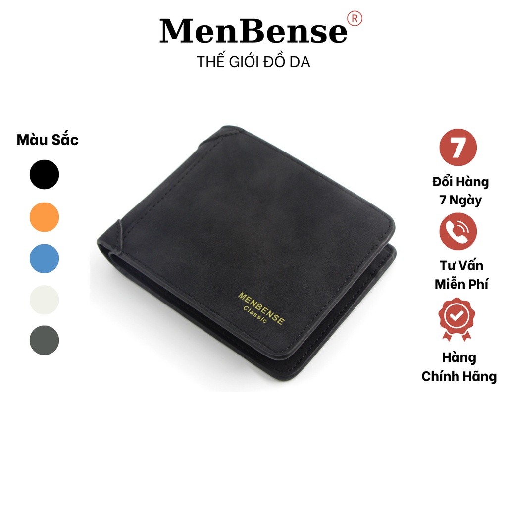 Ví nam da lộn cao cấp MENBENSE Classic,Bóp nam chính hãng dáng ngang nhỏ gọn thời trang MB01