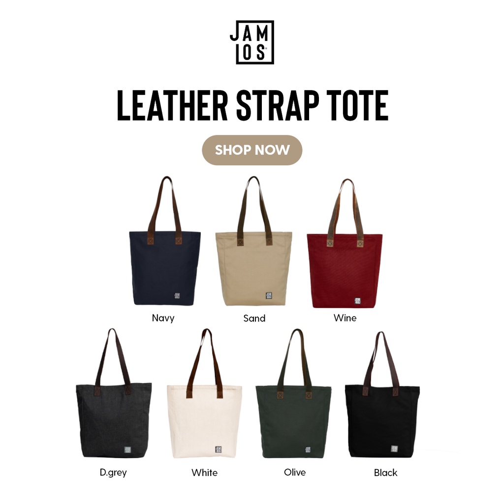 Leather Strap Tote Jamlos - Túi tote thời trang vải canvas dây quai đeo da bò sáp phong cách