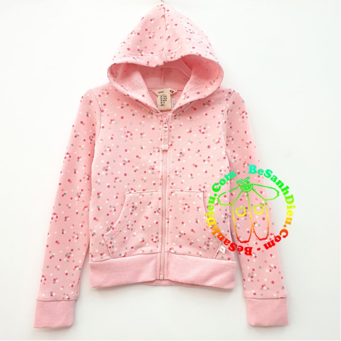 Áo khoác mỏng cho bé gái màu hồng phấn chấm bi hiệu HM xịn