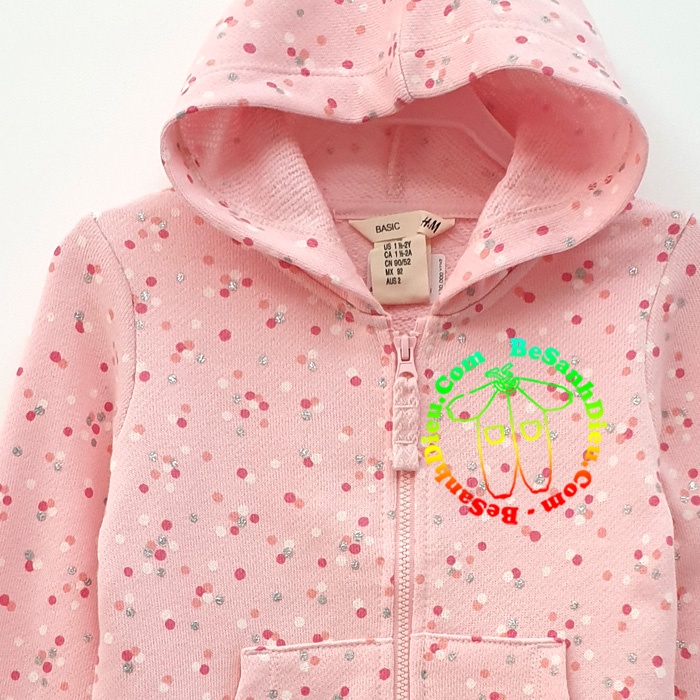 Áo khoác mỏng cho bé gái màu hồng phấn chấm bi hiệu HM xịn