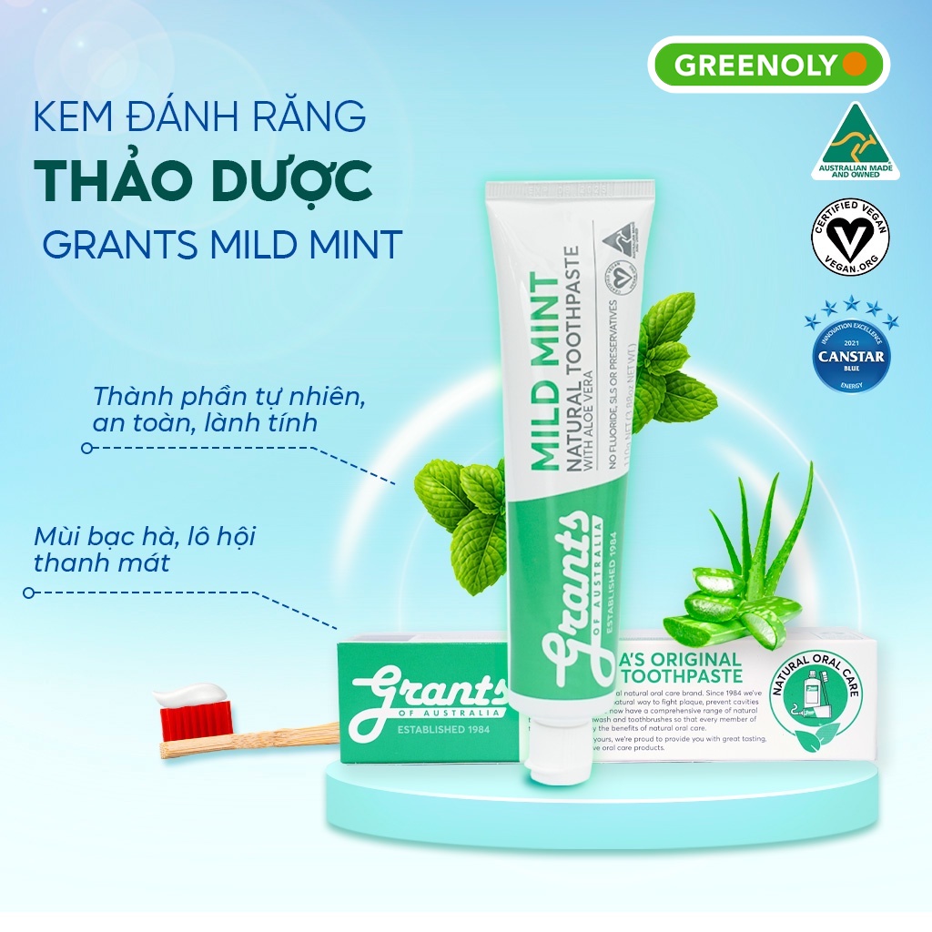 Kem Đánh Răng Grants Of Australia Hương Lô Hội Bạc Hà Làm Dịu Nướu Giảm Ê Buốt
