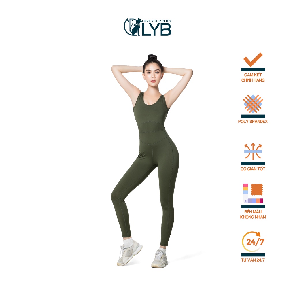 Đồ tập gym yoga nữ LYB đồ tập yoga phối liền màu xanh rêu