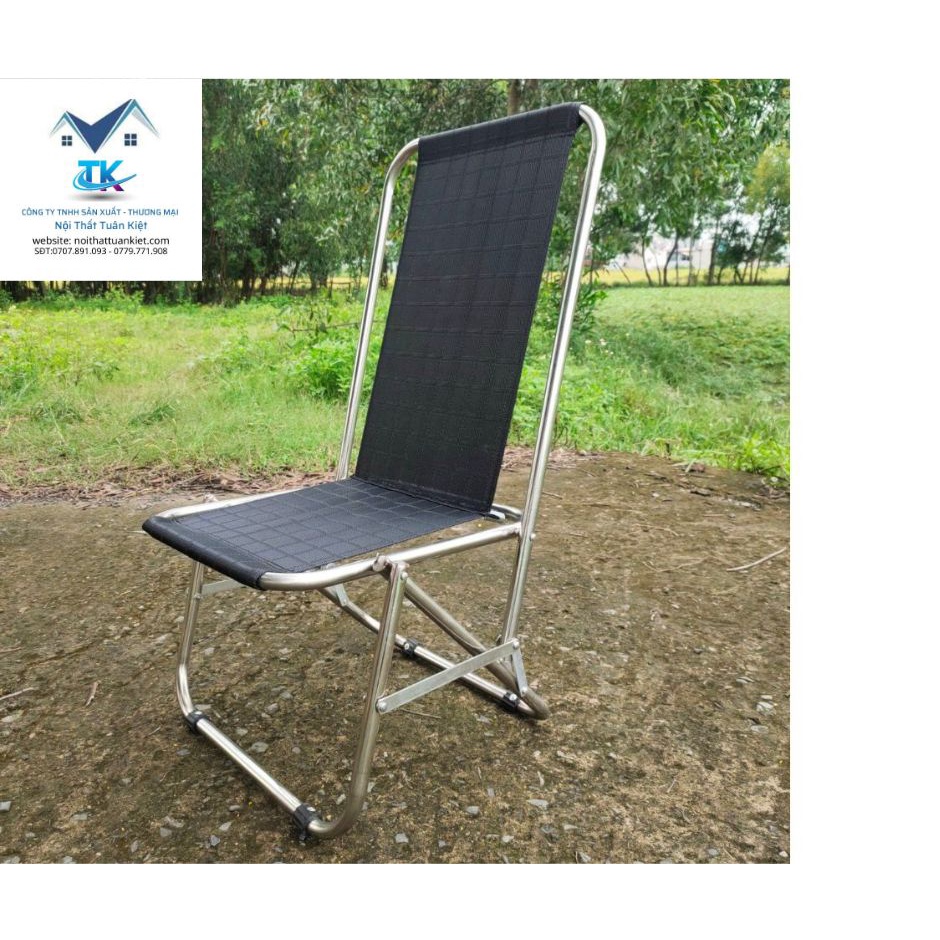 Ghế xếp lò xo inox 19 vải lưới lưng cao phù hợp cho dã ngoại, camping - Nội Thất Tuân Kiệt