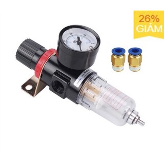 Bộ lọc khí đơn Airtac AFR 2000 có đồng hồ tặng kèm 2 đầu nối ống hơi phi 8