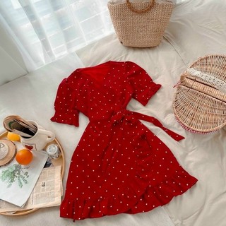 Đầm váy bi đỏ tùng bèo (kèm hình thật)