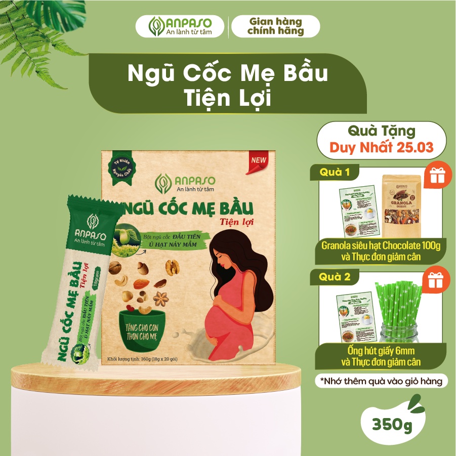 Ngũ Cốc Mẹ Bầu Tiện Lợi Anpaso Dinh Dưỡng Dồi Dào, Mẹ Khỏe Bé Phát Triển Khỏe Mạnh Hộp 360g (20 GÓI) Hsd 12 Tháng
