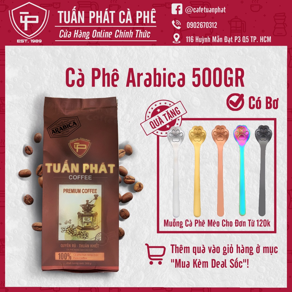 Cà Phê Arabica Nguyên Chất Rang Bơ 500g - Thơm Nồng, Nhẹ Nhàng, Ngọt Thanh Từ Cà Phê Tuấn Phát - Pha Phin, Nguyên Hạt