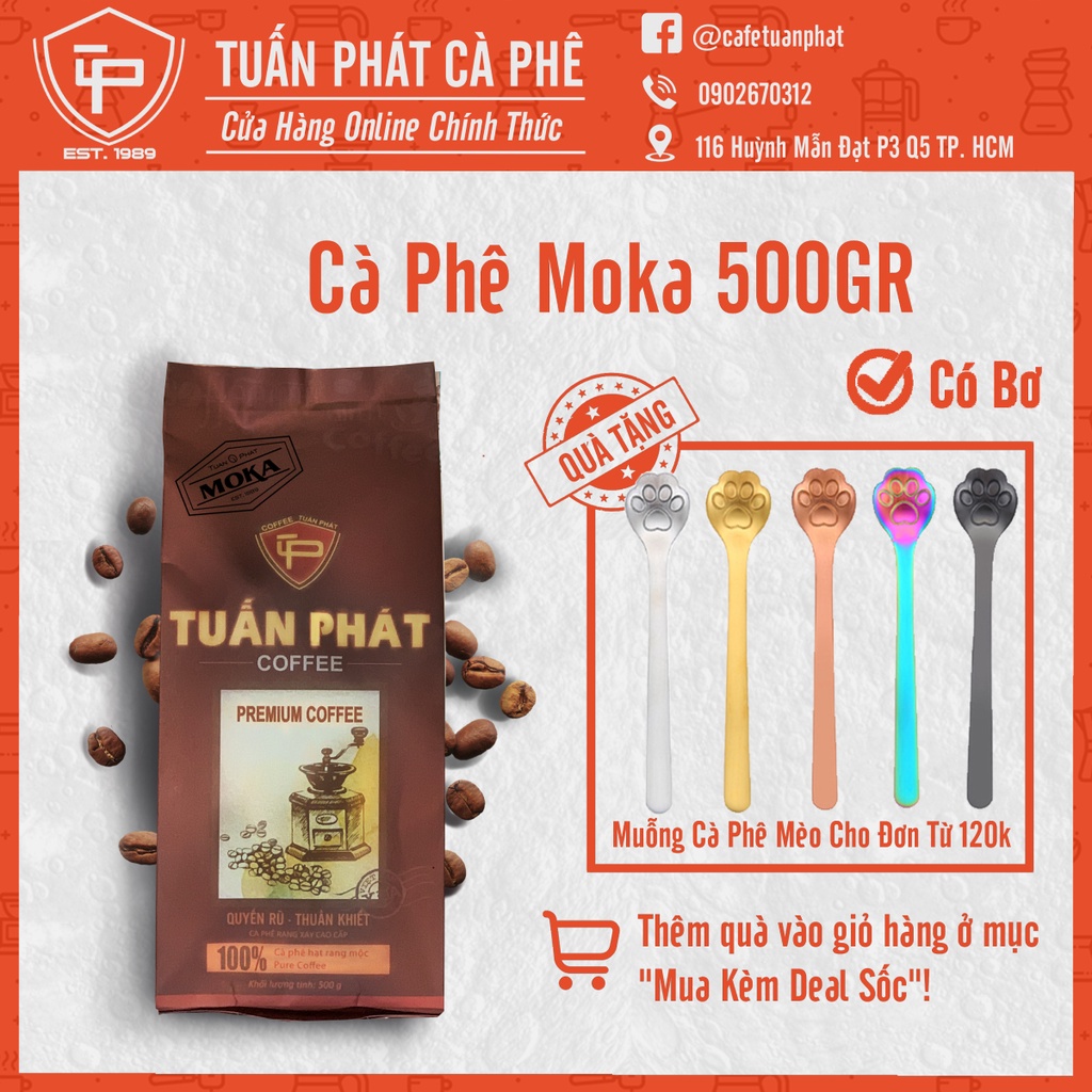 Cà Phê Moka Nguyên Chất Rang Bơ 500g - Hương Thơm Quyến Rũ, Hậu Ngọt Nhẹ Từ Cà Phê Tuấn Phát - Pha Phin, Nguyên Hạt