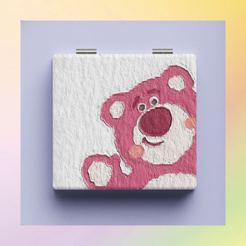 Gương Trang Điểm Cầm Tay mini Hình Vuông In Họa Tiết Dâu Tây / Gấu Dễ Thương