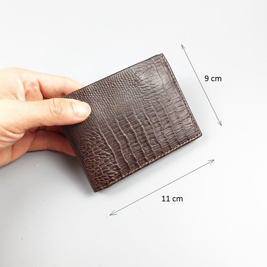 Ví nam da bò thật 100% vân cá sấu MN123  – Nâu sẫm - BH 3 năm
