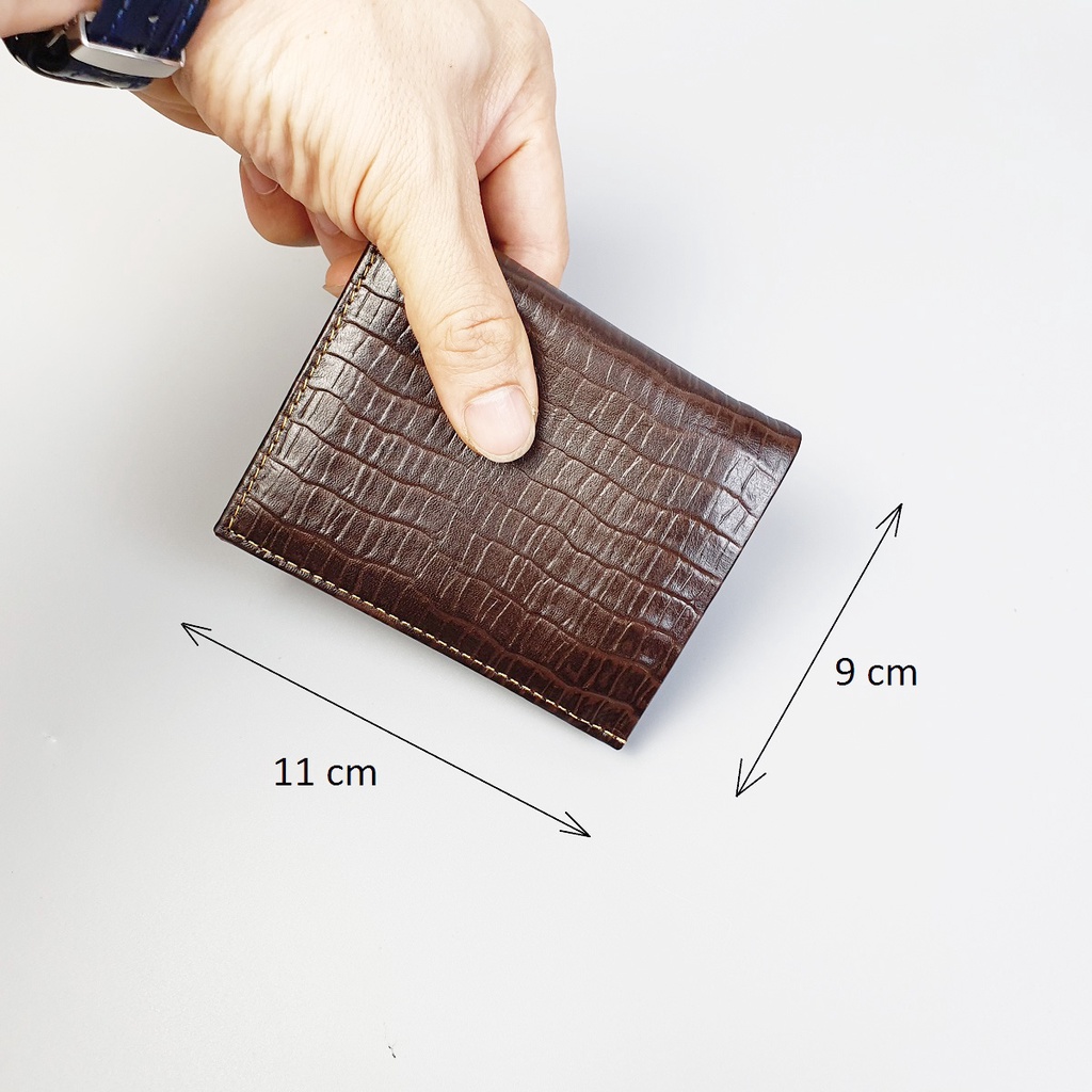Ví nam da bò thật 100% vân cá sấu MN123  – Nâu sẫm - BH 3 năm