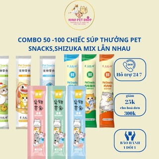 Combo 50-100 thanh súp thưởng mix vị các loại shizuka, pet snacks, cat food