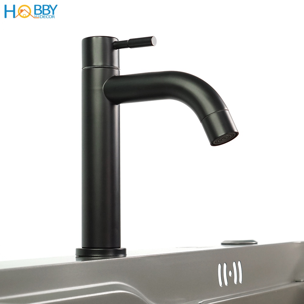 Vòi xả chậu lavabo Inox 304 sơn đen Hobby Home Decor LBL3D kèm dây cấp lạnh 60cm - vòi lạnh và không rỉ sét