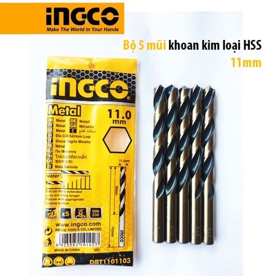 Bộ 5 Mũi khoan kim loại HSS Ø 11mm INGCO DBT1101103 - Khoan Thép, Sắt, Nhôm và loại kim loại khác
