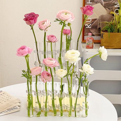 Lọ bình hoa thủy tinh trong suốt dáng ống nghiệm hình cực phù hợp Decor lạ mắt phong cách Bắc Âu
