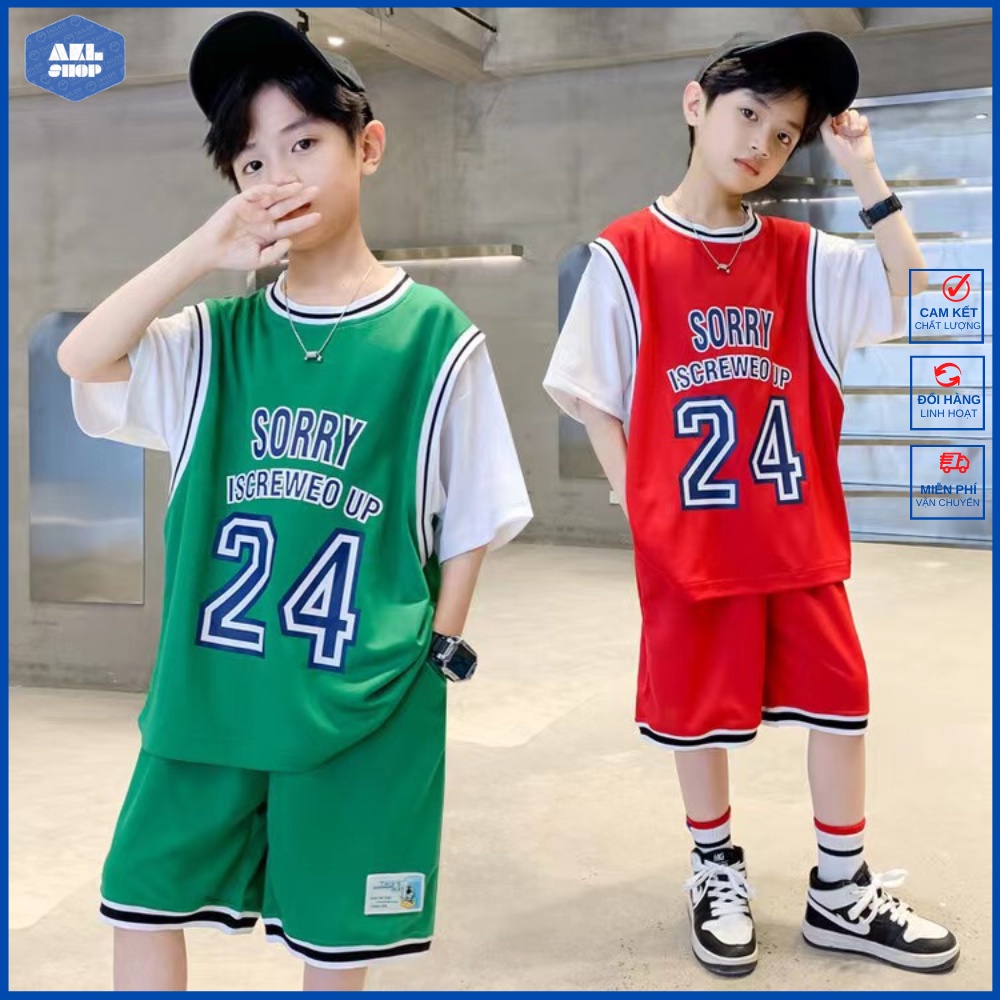 Bộ thể thao bé trai mùa hè 27kg- 50kg, đồ bộ bóng rổ thông hơi cho bé trai phong cách Hàn Quốc hàng Quảng Châu cao cấp