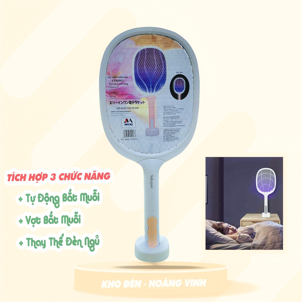 Vợt muỗi 3 trong 1 Nakagami, Vợt muỗi thông minh kiêm đèn ngủ, tự động bắt muỗi khi bật đèn, bảo hành 6 tháng