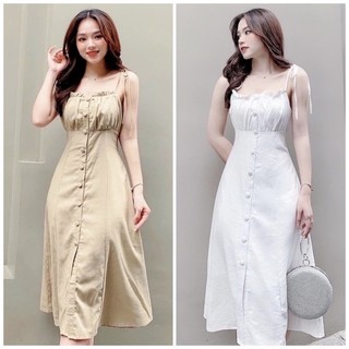 Đầm maxi, váy 2 dây nút bọc thanh lịch đi biển/ đi tiệc có mút ngực