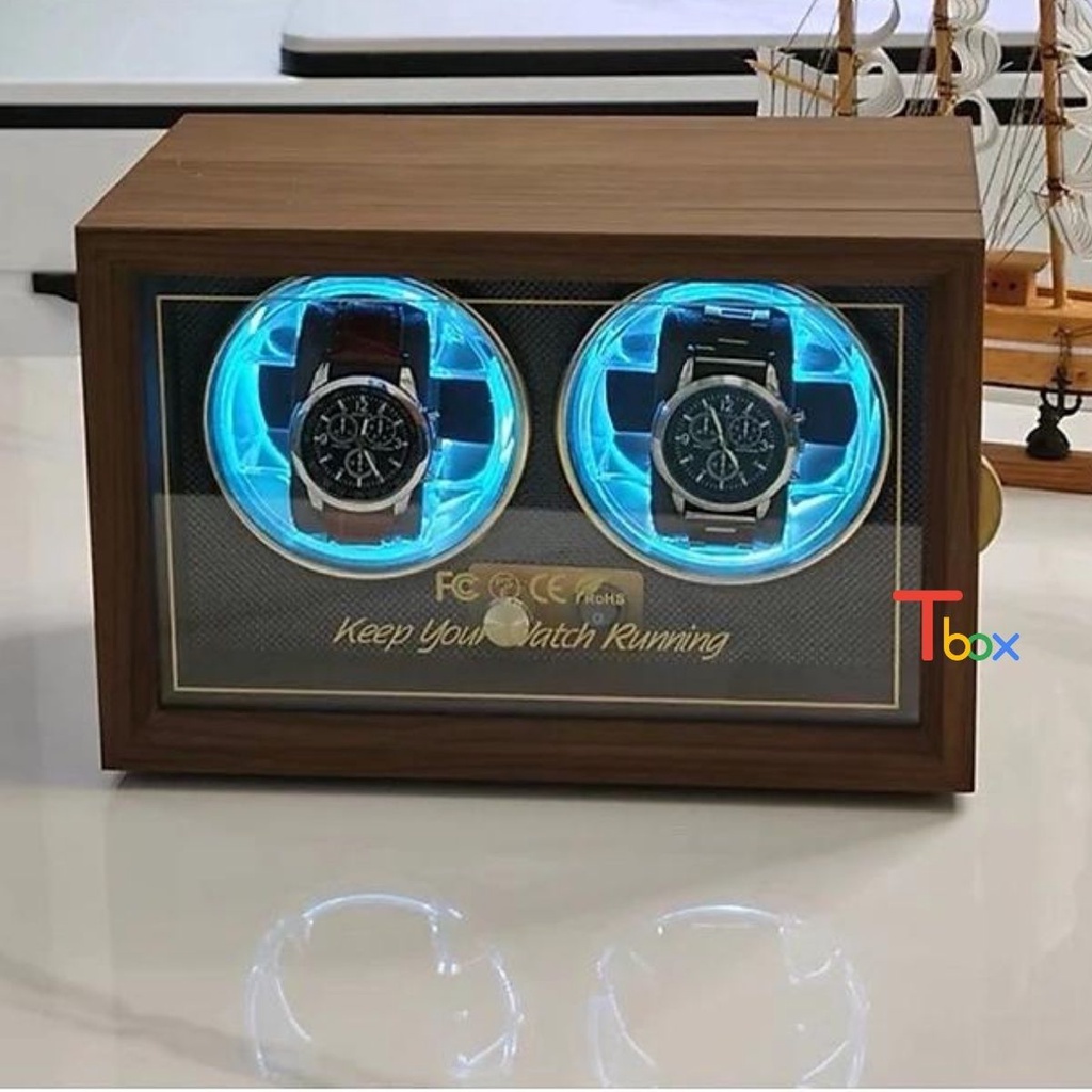 Hộp đựng đồng hồ cơ Tbox lên cót tự động cho 2 chiếc đồng hồ cơ