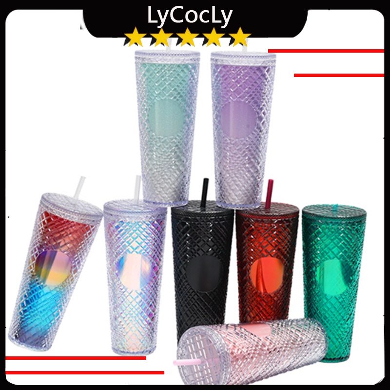 Cốc uống nước họa tiết kim cương 💧FREESHIP💧 Ly Starbucks kèm ông hút siêu đẹp