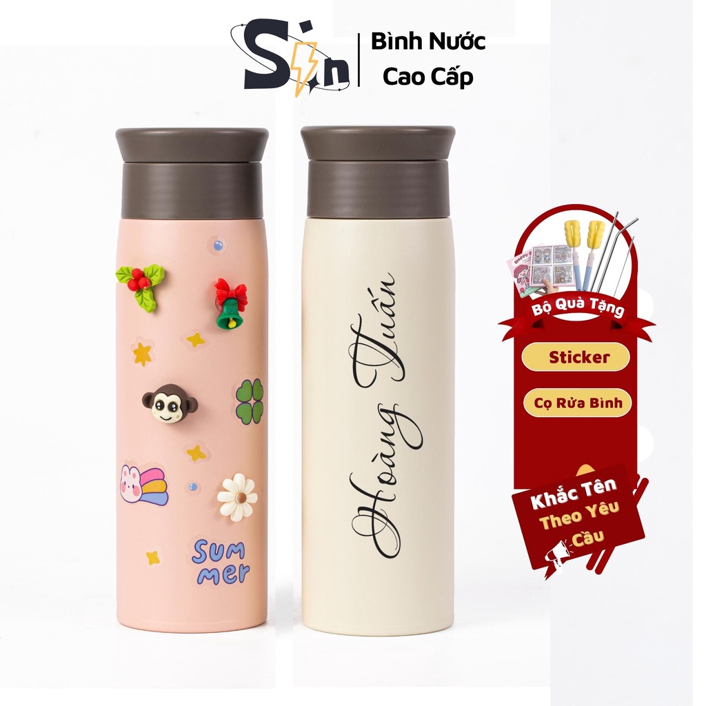 Bình giữ nhiệt Tyeso Favour 500ml khắc tên giữ nhiệt 12h inox 304 tặng cọ rửa bình, Sticker